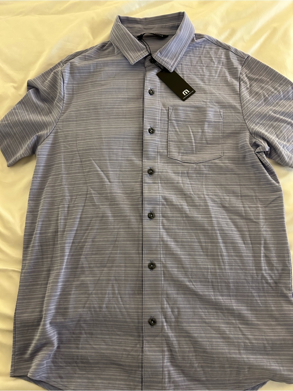 Travis Mathew Men's Light Gray Striped Casual Button-Down Shirt